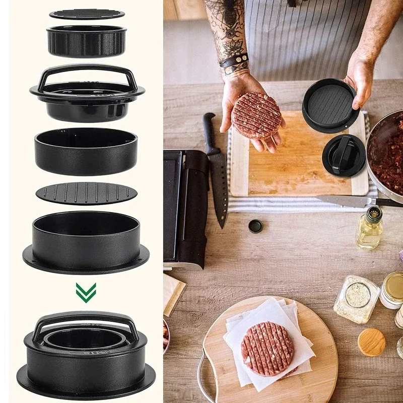 Molde circular multifuncional para tarta de carne, juego de herramientas pequeñas para fabricación de hamburguesas, herramientas de cocina, máquina de prensado de hamburguesas