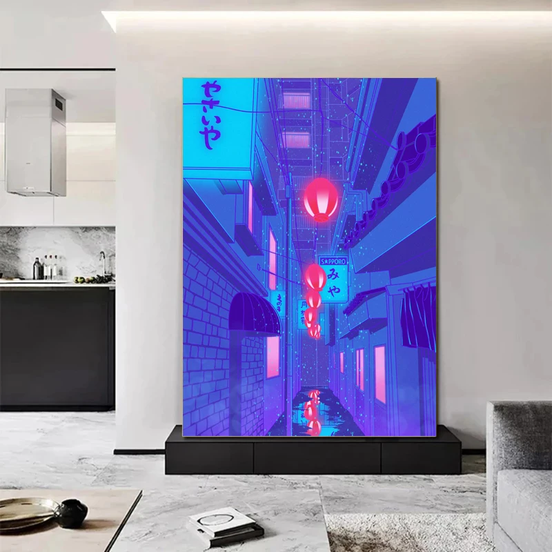 Modern Japaneses CeneryStreets Subway Building Game Consoles Lights Girl Cat Poster Canvas Painting Wall Art Pictures Home Decor