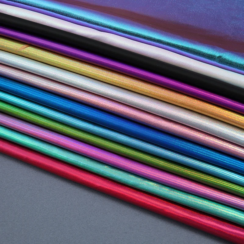 50x150cm Four-way stretch Fluorescent Fabrics Colorful Shiny Bronzing Spandex Fabric Stage Wedding Decor Background Fabric