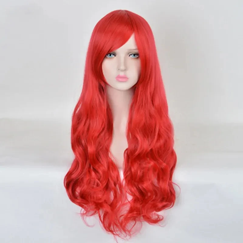 Anime The Little Mermaid Princess Ariel Cosplay Wig Halloween Play Wig Party Stage Synthetic Red Wavy Hair