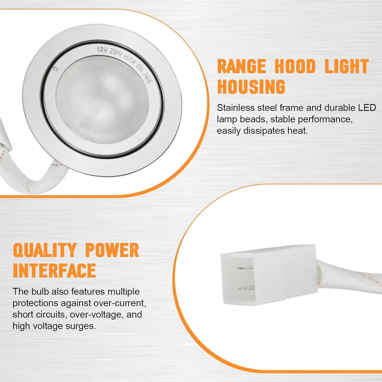 2-Piece AC DC 12V 1.5W Stove Hood Smoke Vent Light for 60mm 2.4inch Hole with DJ612 Connector Cooker Range Hood Light
