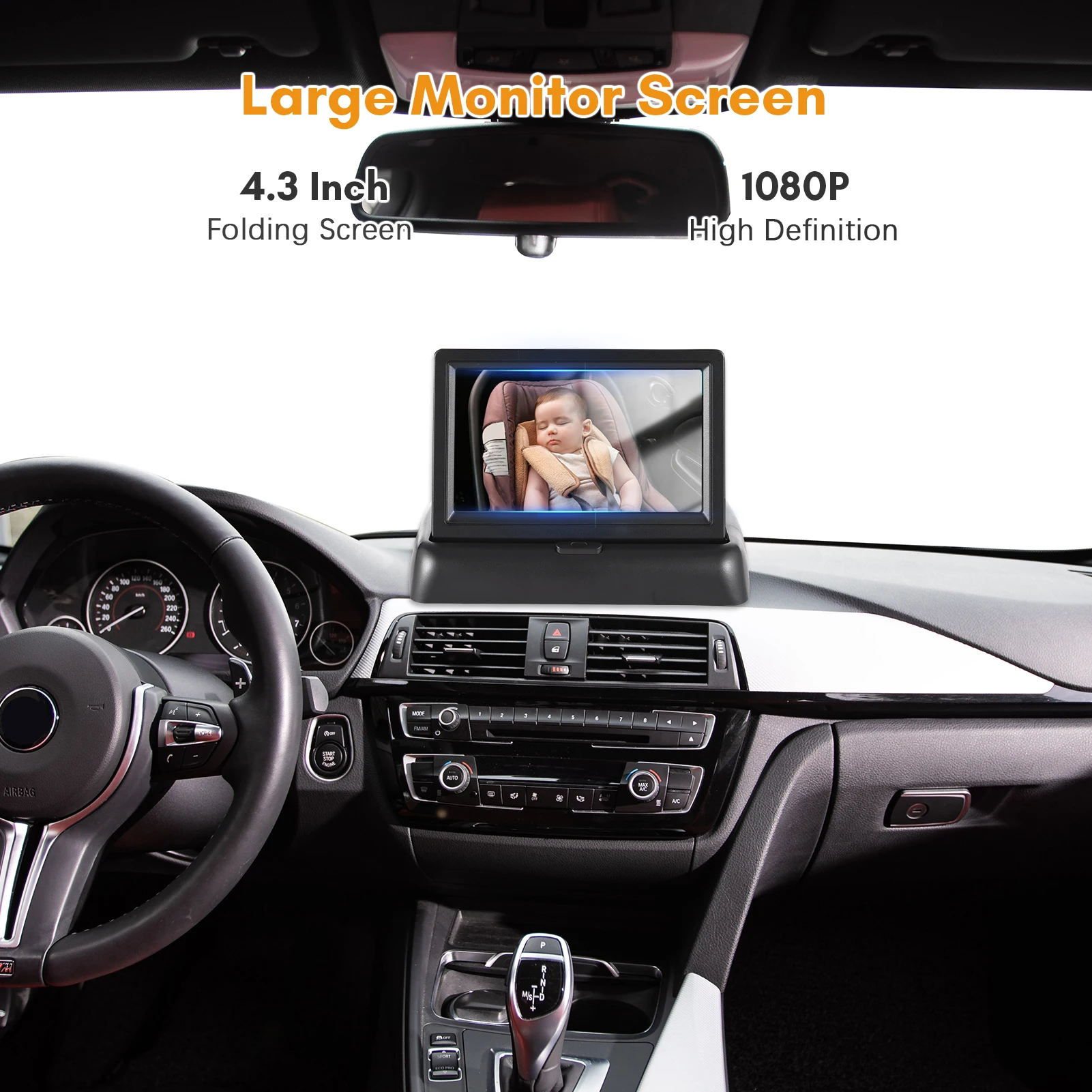 Baby Car Monitor 1080P Monitor Camera para Baby Rear Facing Seat Mirror Display 150 ° Wide View Night Vision Car Mirror Camera