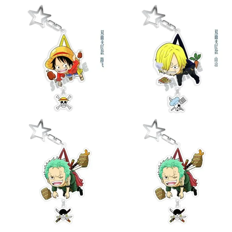 One Piece Keychain Luffy Anime Figures Zoro Pirate Keychain Cartoon Character Acrylic Pendant Backpack Car Pendant Decoration