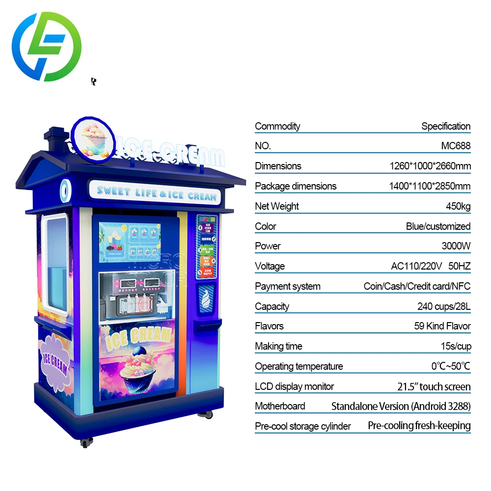 Popular Fully Automatic Ice Cream Robot Machine Customized Hot Selling Coins Operated Robotic Arm Vending System Commercial