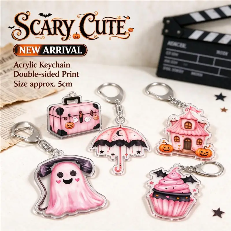 Lightweight Wear Resistant Cute Vintage Spooky Creepy Halloween Themed Witch Haunted House  Acrylic Keychain 5cm