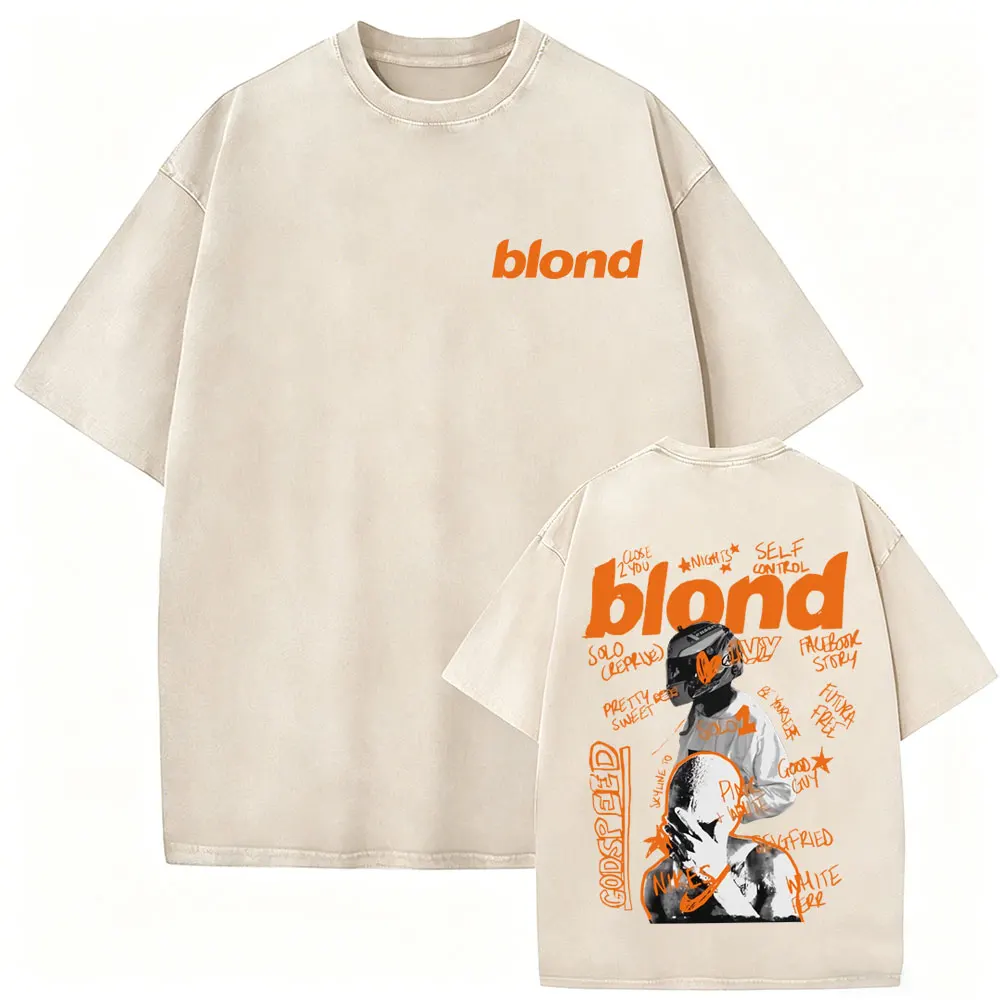 Washed Vintage Missing Frank Where You At T-shirt Blond Fashion Merch T Shirt Ocean Hip Hop T-shirts Male Oversized Streetwear