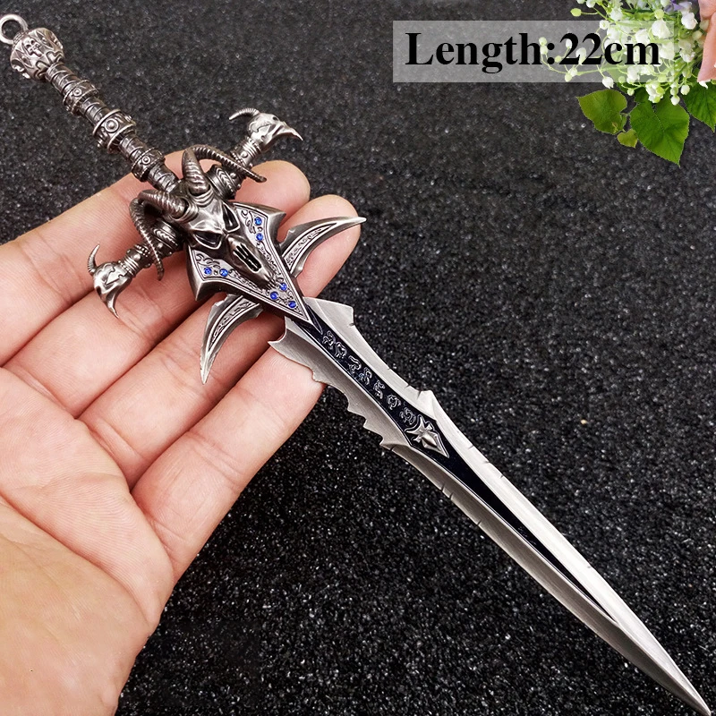 14-22cm Frostmourne Sword Keychain Hot Game Lich King Arthas Weapon Cosplay Knife Sword Weapon Alloy Key Chains for Car llaveros