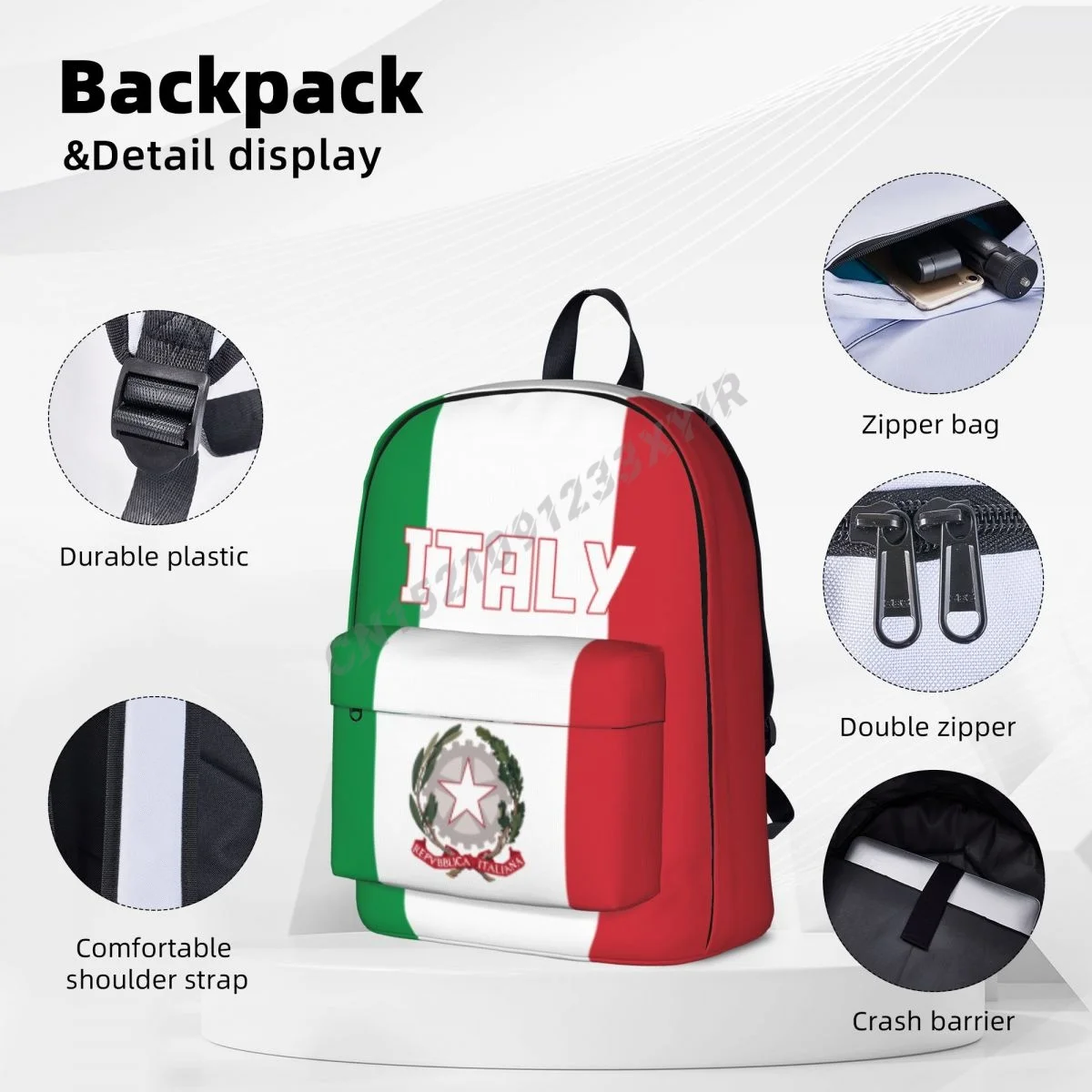 حقيبة ظهر للجنسين بعلم إيطاليا حقيبة مدرسية بغرزة إيطالية حقيبة ساعي البريد حقيبة كمبيوتر محمول حقيبة سفر هدية Mochila #4