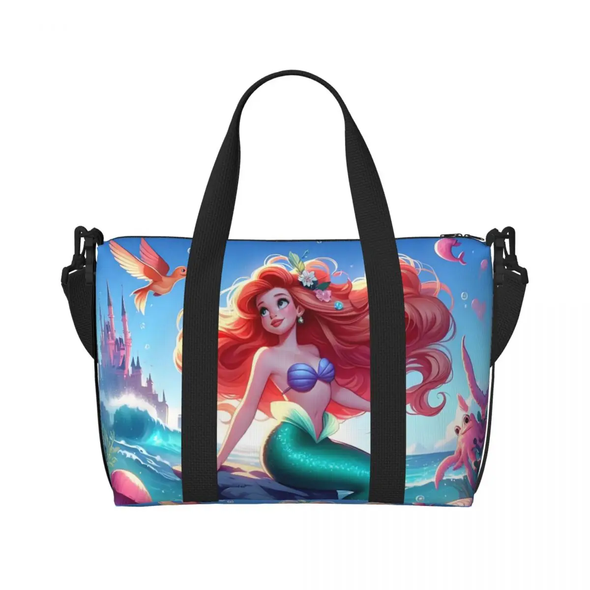 

Пляжная большая сумка на заказ «Русалочка», женская очень большая сумка для спортзала, дорожные сумки для покупок из мультфильма
