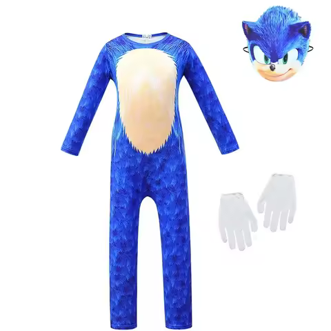 Bear House Kids Sonic Anime Cartoon Jumpsuit Mask Gloves Set Outfit for Boys Girls Christmas Halloween Cosplay Costu2025 PPT01..