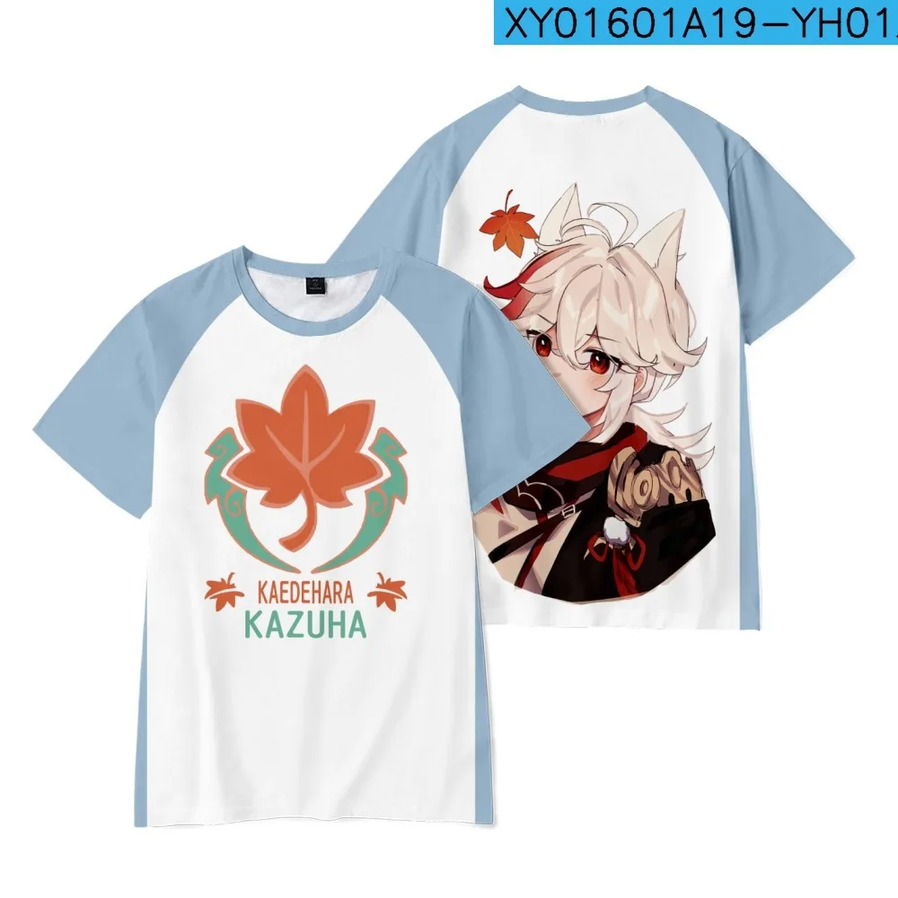 Jogo genshin impacto kaedehara kazuha 3d impressão t camisa das mulheres dos homens de verão em torno do pescoço manga curta engraçado camiseta gráfico cosplay