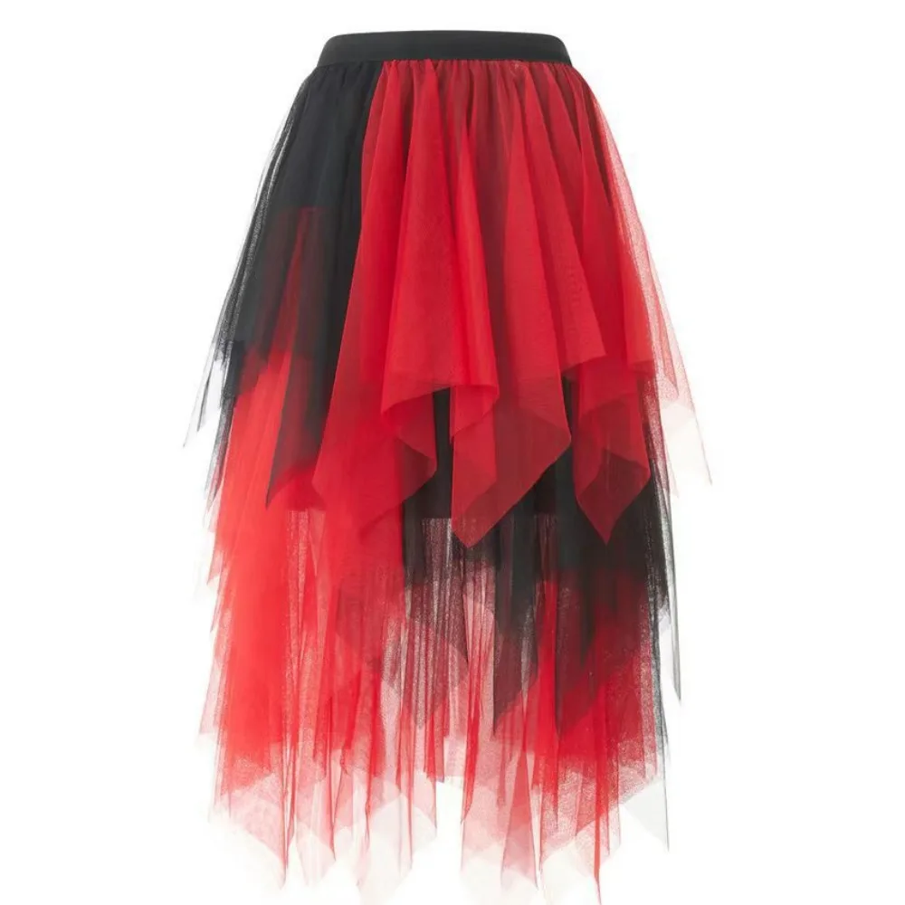 المرأة تول تنورة غير النظامية شبكة الشاش ثوب نسائي الإناث المرقعة فتاة حلوة ألف خط تنورة طويلة متعدد الألوان لطيف فستان رقص الفوال