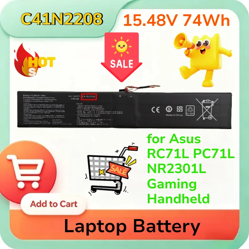 C41N2208 15.48V 74Wh Laptop Battery Replacement for Asus RC71L PC71L NR2301L Gaming Handheld