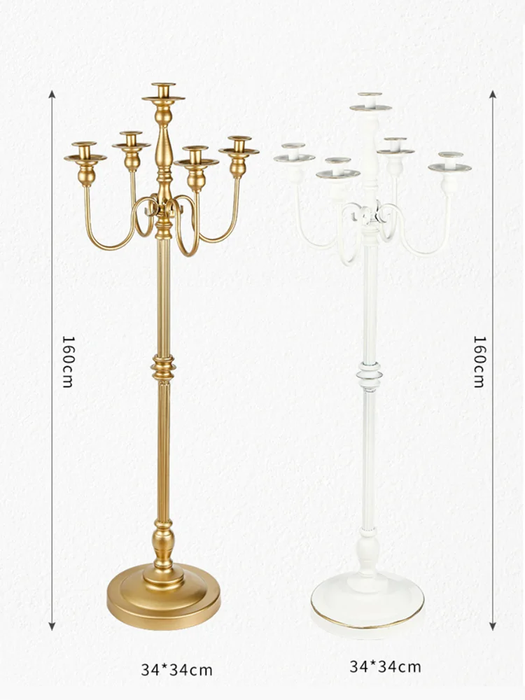 Height 160cm Luxury 5 Arm Metal Candle Holder Christmas Wedding Event Decoration Tall Floor Candelabra Gold White Candlestick