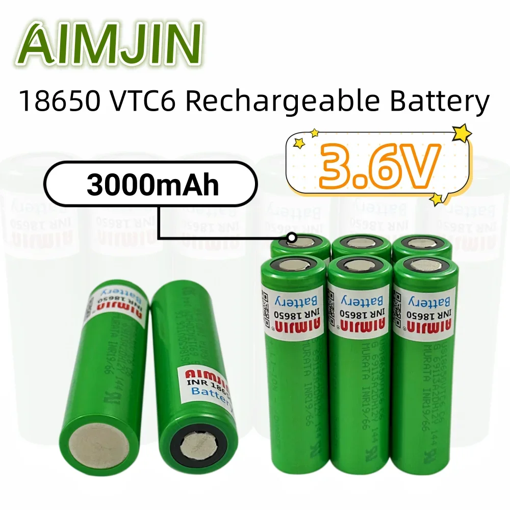 100% Original 18650 VTC6 3.6V 3000mAh Rechargeable Lithium-ion battery suitable for remote control, flashlights etc