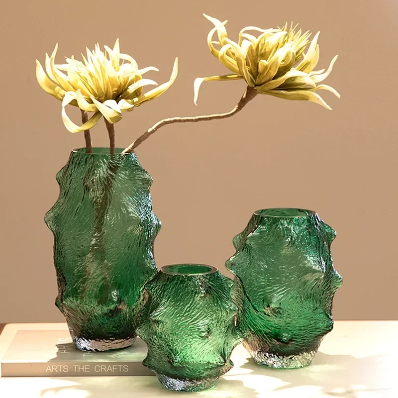 Glass Vase Sea Cucumber Shape Irregular Grain Spine Fold Green Terrarium Hydroponic Accessories Flower Vase Home Decoration