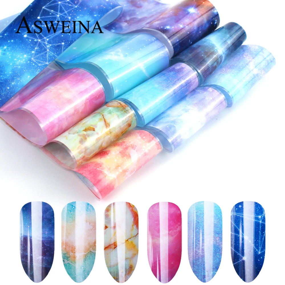 10Pcs Nail Transfer Foil Set Holographic Shining Colorful Sky Stickers Mix Design For Nails Art Manicure Slider Nail Decoration