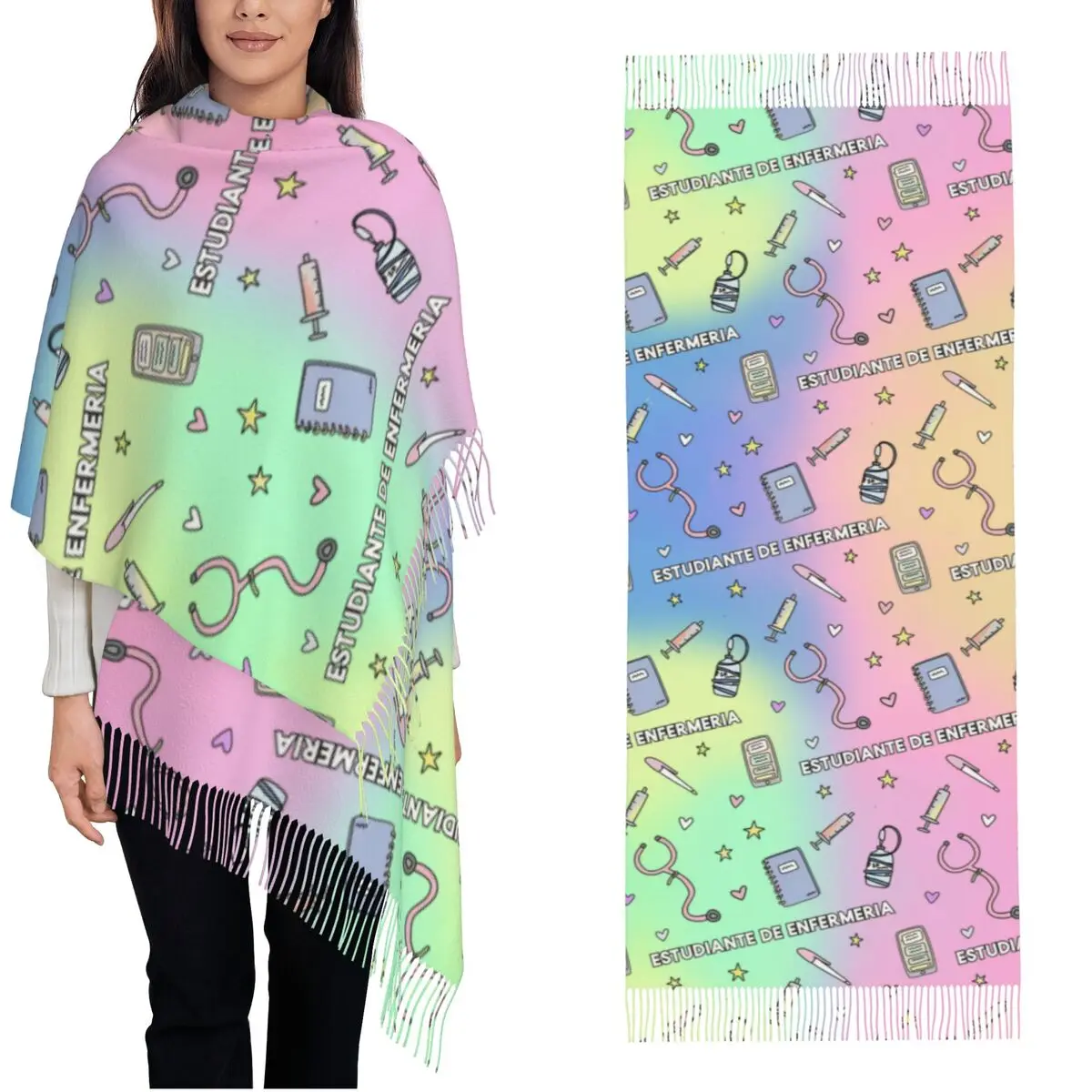 Enfermera En Apuros Accessories Scarfs for Women Nurse Cartoon Pashmina Shawl Wraps for Evening Dresses Large Warm Soft Scarves