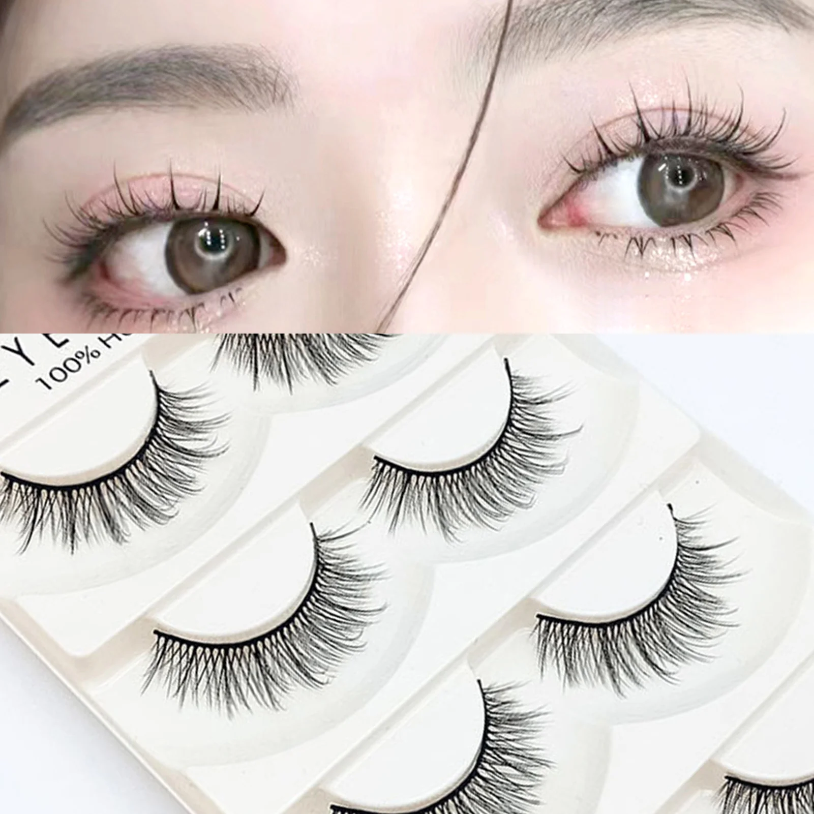5ペアの太いクラスターラッシュ、ロングで柔らかいつけまつげ、フルストリップ、女性と女の子のための日常使いのアイシェイプつけまつげ