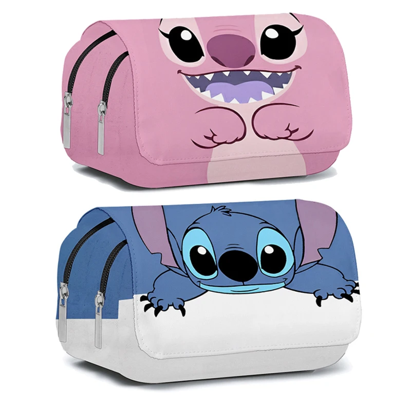 

Disney Stitch Cartoon Double Layer Large Capacity Pen Bag Lilo & Stitch Children's Eraser Storage Box Stationery Pencil Case