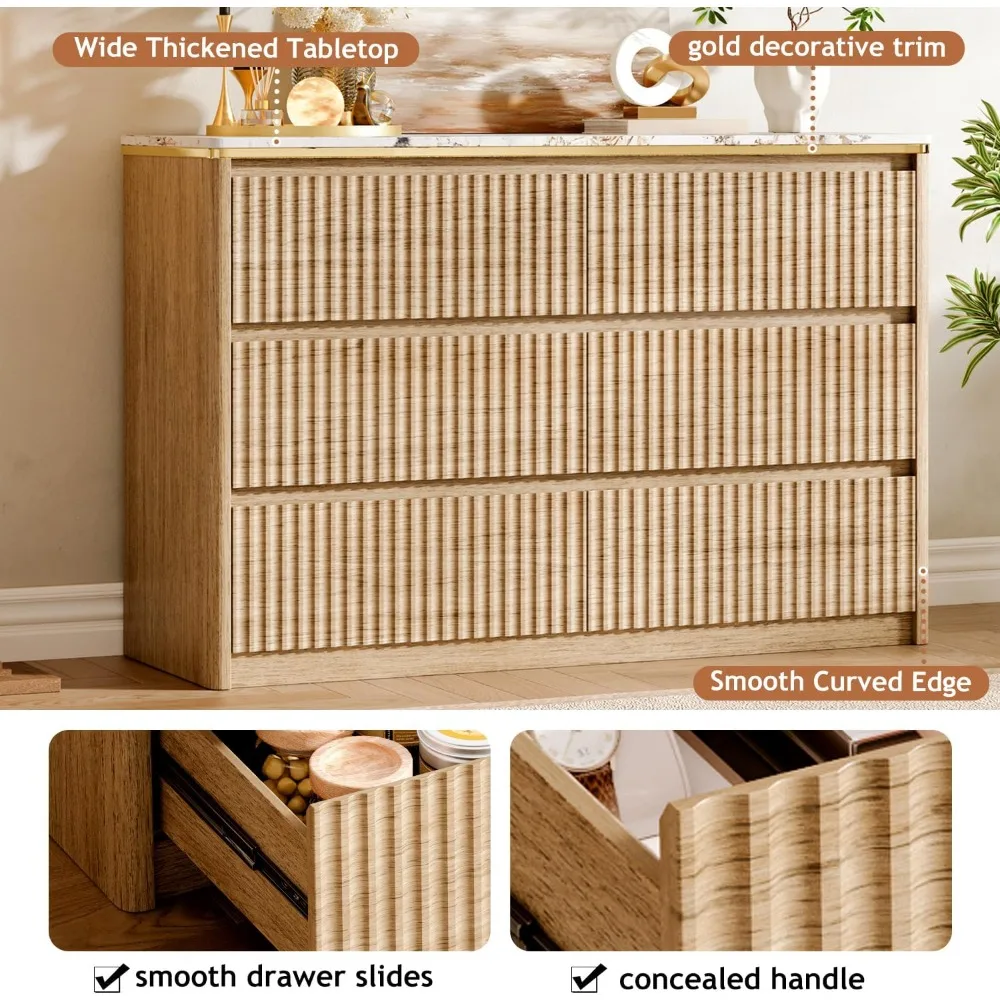 خزانة غرفة نوم حديثة مزخرفة بـ 6 أدراج مع سطح من الرخام الصناعي وتصميم منحني #5