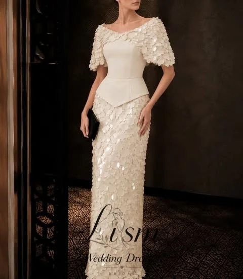 Lism Stunning Ivory Large Sequin Mermaid Evening Dress Off Shoulder Cape Sleeve Formal Party Gown Robe De Mariée 2026 Customized