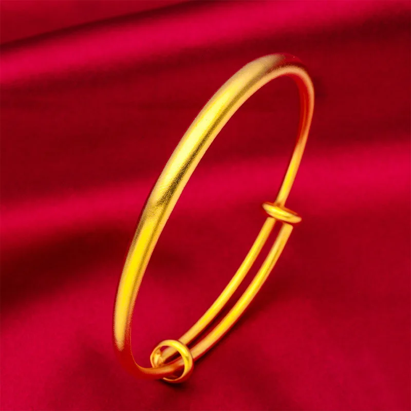 24K Gold 5mm Push-Pull Bangle AU999 Pure Gold, slender adjustable design, sleek simplicity, exuding gentle charm for daily wear