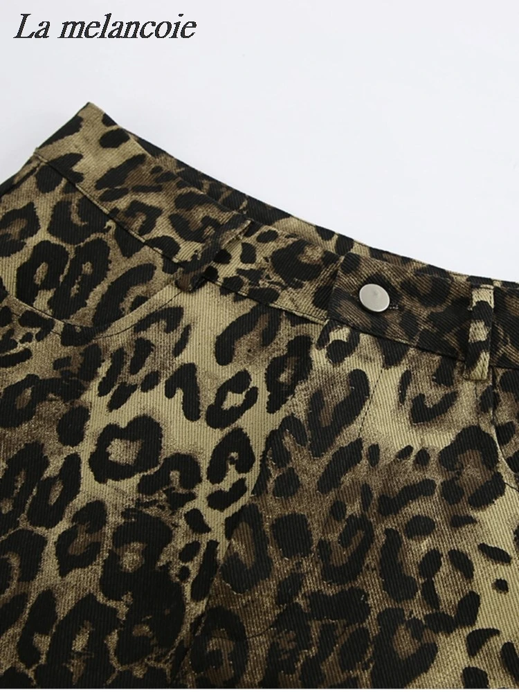 Leopard Print Shorts For Women 2024 Summer New Vintage American Chic Wide Leg Short Retro Casual Low Waist Slim Shorts Street