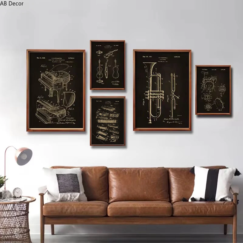 Music Art Posters Retro Style Poster Nostalgia Prints Vintage Home Room Club Decor Guitar Bass Trumpet Piano Art Wall Painting