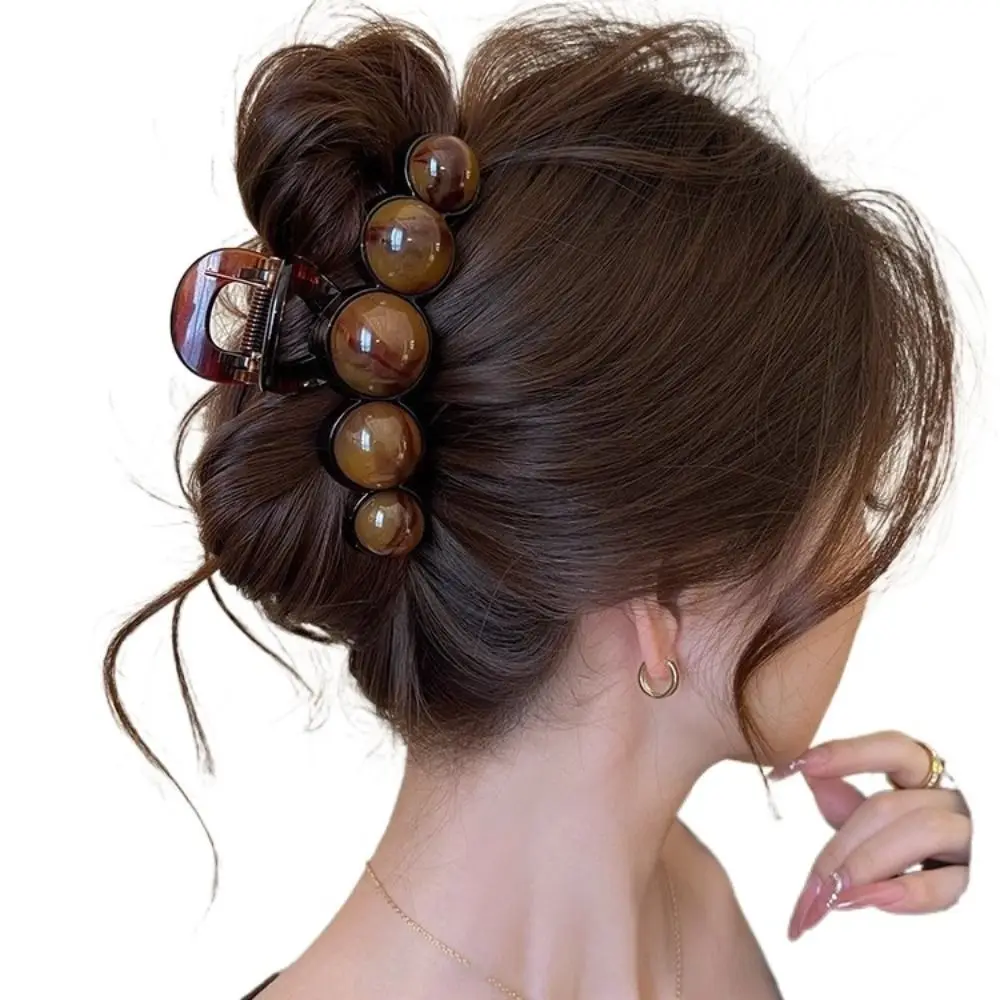 Fashion Gradient Beaded Hair Claw 11cm Geometric Plastic Hairpin Retro Hair Clip Styling Tool