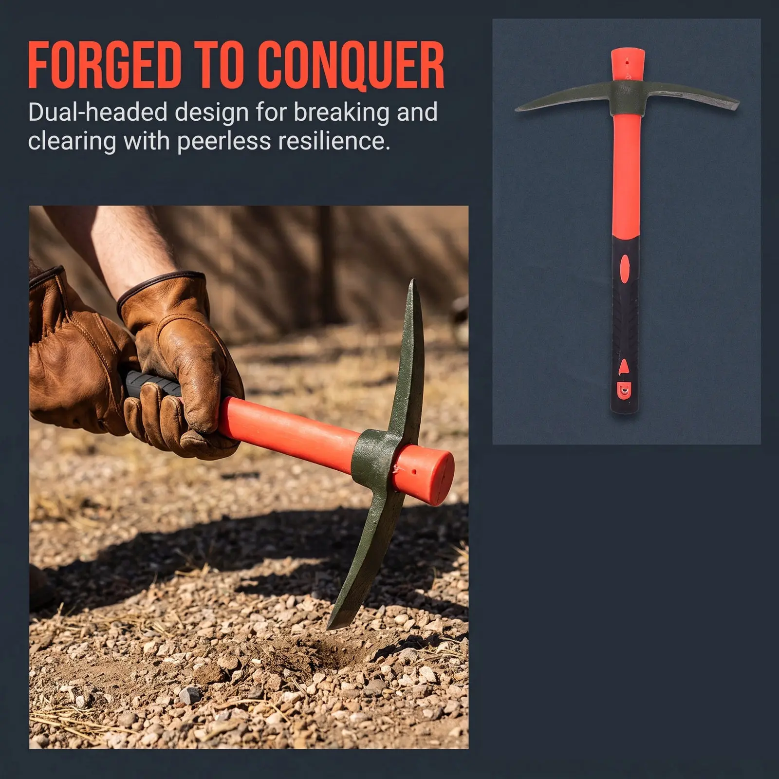 15 Inch Heavy Duty Mattock Hoe Garden Pick Forged Steel Hand Tool Ergonomic Rubber Handle Soil Loosening Heavy Forged Hand Tools