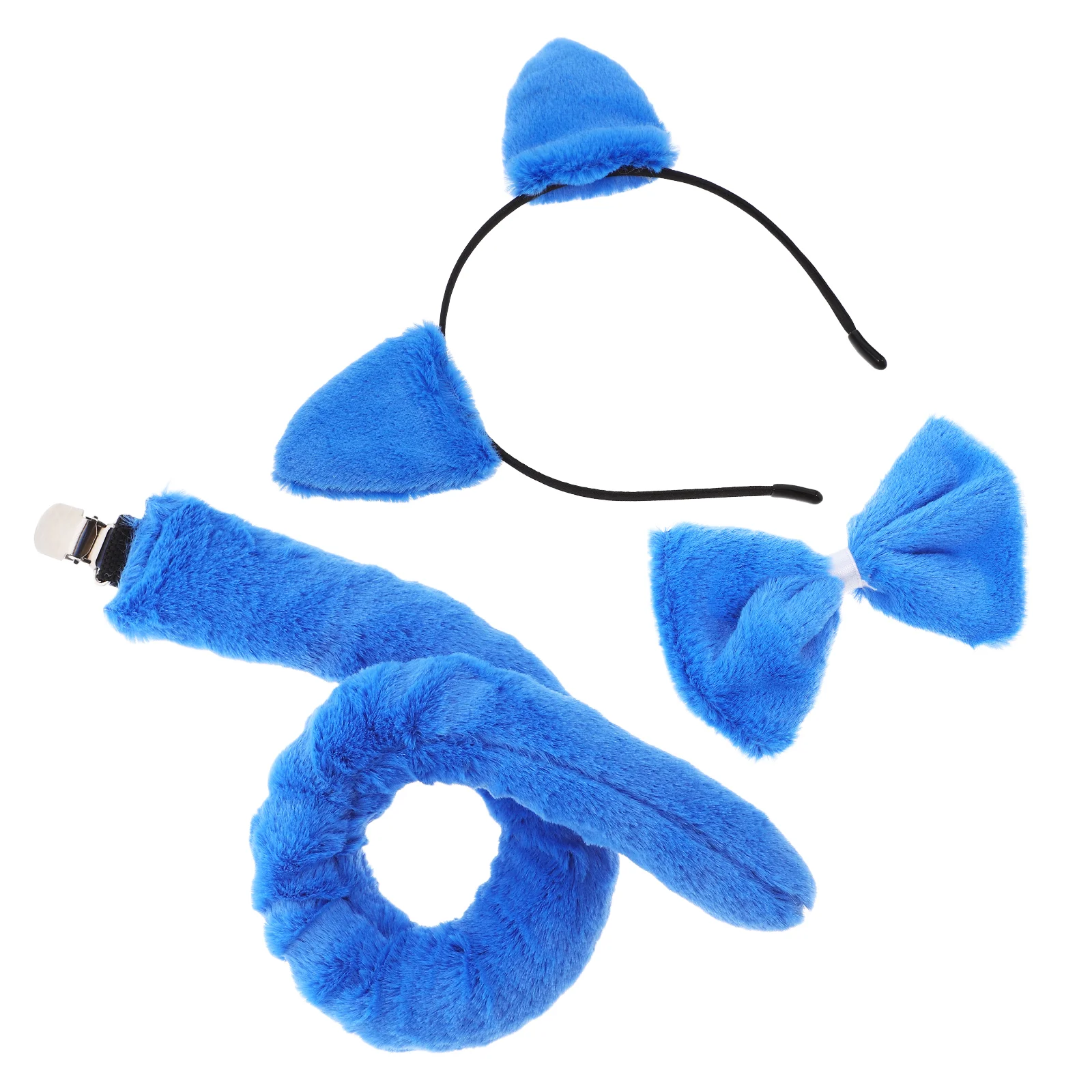 Cat Ears Headband Tail Set Fuzzy Black Furry Adult Woman Costume Accessories Halloween Cosplay Party Toddler Plush Comfortable