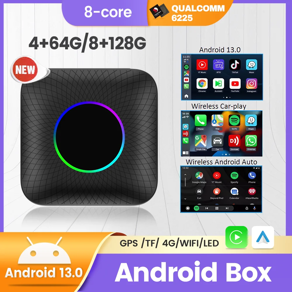 

NEW Android 13 CarPlay AI Box Qualcomm SM6225 Ai TV BOX Wireless CarPlay Android Auto Smart TV Box Plug and Play FOTA Upgrade