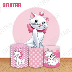 Marie Cat Round Photo Backdrop Kids Baby Shower Cylinder Covers Girls Birthday Party Decoration Photo Props