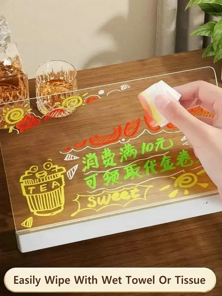 LED Acrylic Board Fluorecent Boards Display Stand Charging Acrylic Transparent Writing Board Bar Luminous Advertising Boad