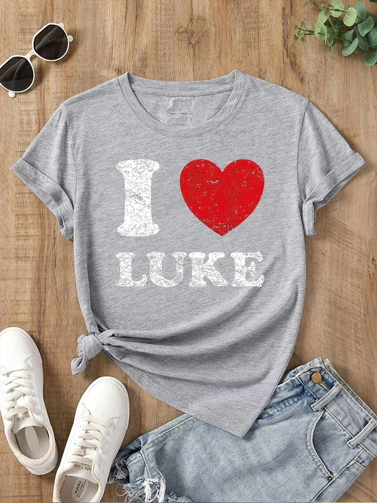 Y2k Short Sleeves Summer Loose T-shirt 2024 New I Love Luke I Heart Luke Fun Luke Printed  Round Neck Short Sleeved Top