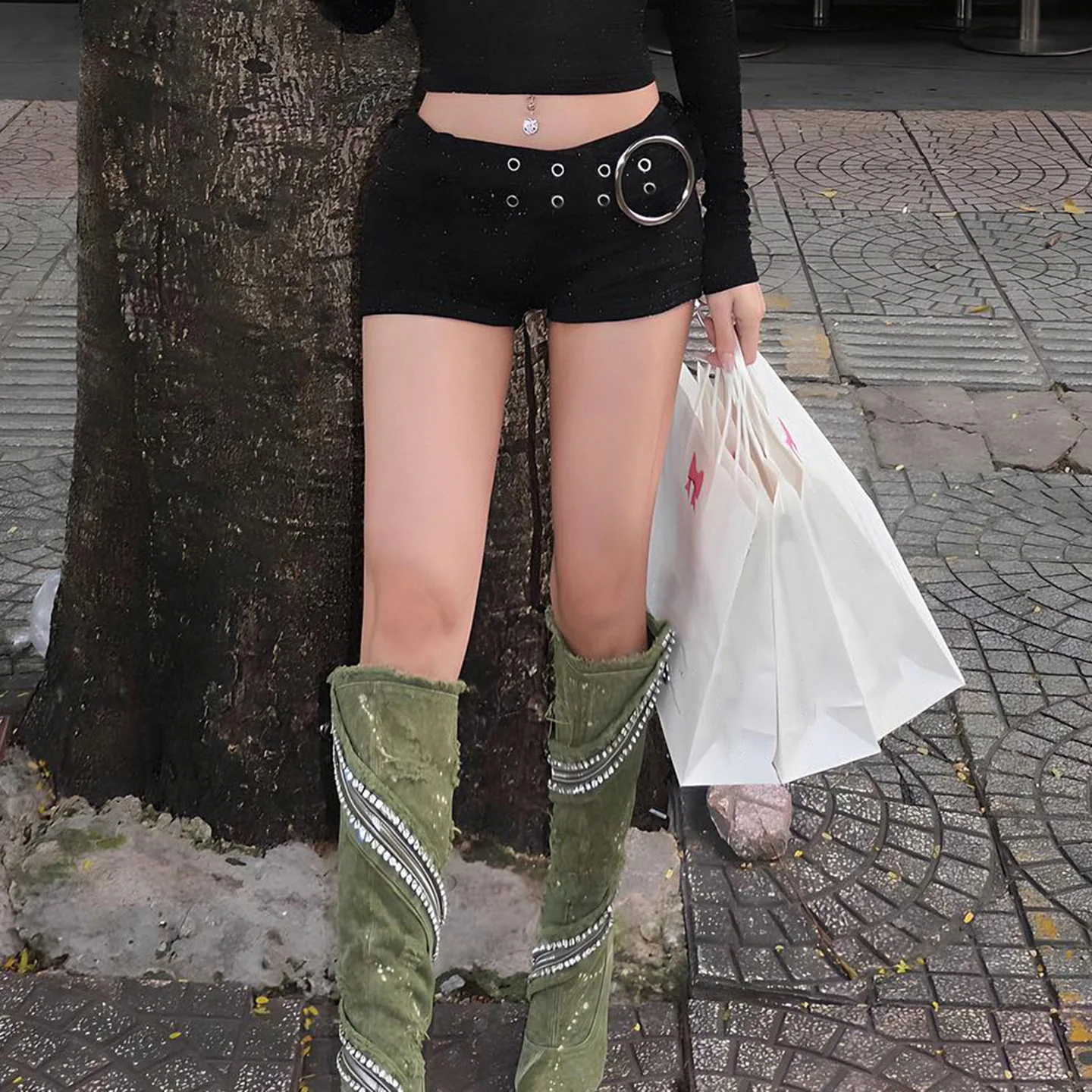 Y2K Funkelnde Strickshorts Europäisch-Amerikanisches Sexy Kreisförmiges Design Personalisierte Modische Schlanke Passform Lässige Hosen