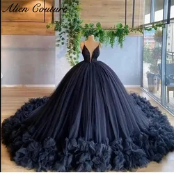 Elegant Black Princess Sweet 16 Quinceanera Dresses Sweetheart  Ruffles Tiered Tulle Ball Gown Vestido De 15 Anos Customized 