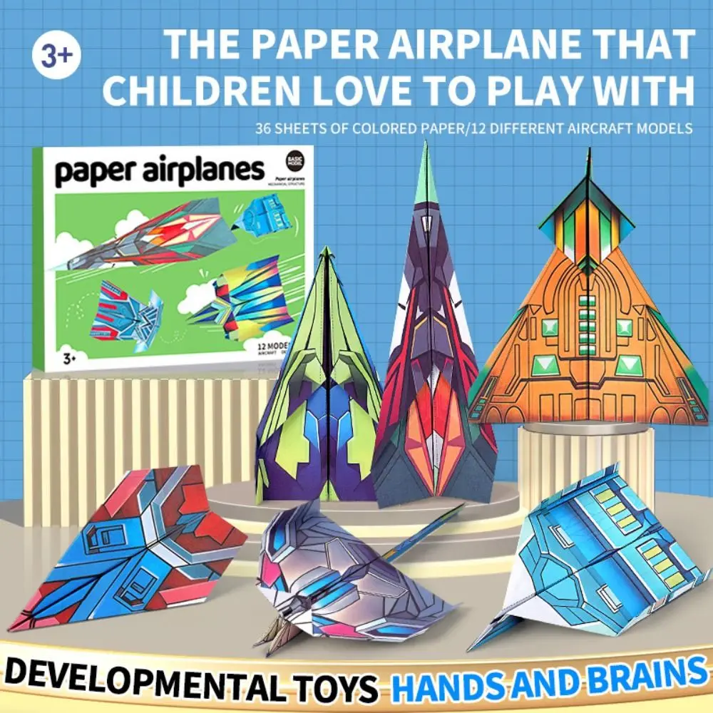 

Paper Handmade Airplane Origami Montessori Art Learning Airplane Origami Set 3D Folding Versatile Paper Aircraft Toy