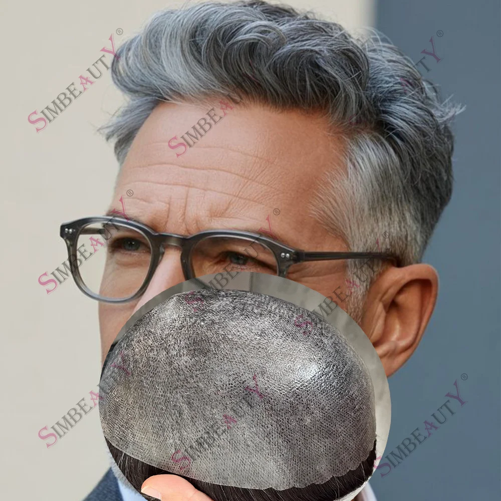 

Super Durable Male Grey 1B50 1B80 Human Hair Microskin Men Toupee Natural Hairline Old Gentlemen Thin Skin Hairpieces Prosthesis