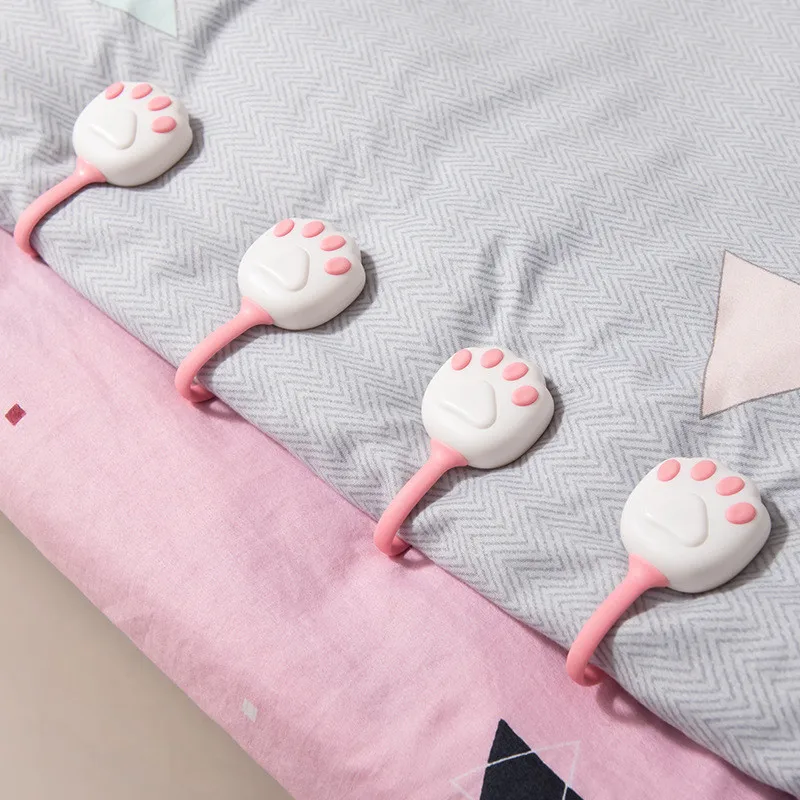 

4pc Bed Sheet Clips Cute Cat Paw Slip-Resistant Gripper Fastener Holder Cover One Key To Unlock Blankets Sheet Needle Clip Fixer