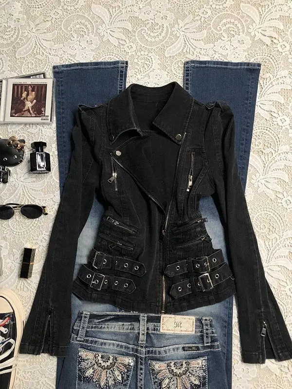 Goth Dames Jassen Moto & Biker Y2k Jaren 2000 High Street Jas Punk Vintage Esthetische Harajuku Capuchon Zip Winter Sweatshirts Mode