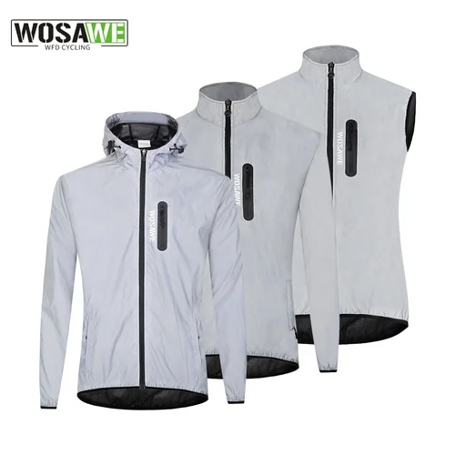 WOSAWE Chaqueta reflectante completa con capucha cortavientos impermeable de alta visibilidad hombres mujeres senderismo ciclismo correr chaleco de seguridad