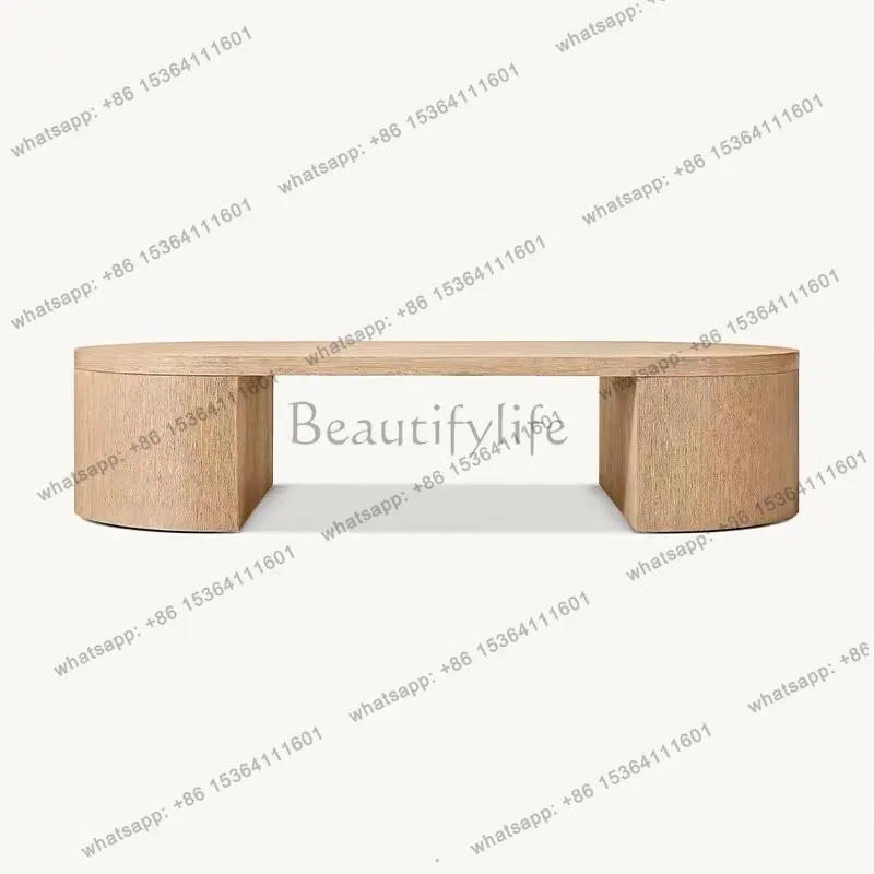 

American light luxury living room oval solid wood coffee table furniture customization