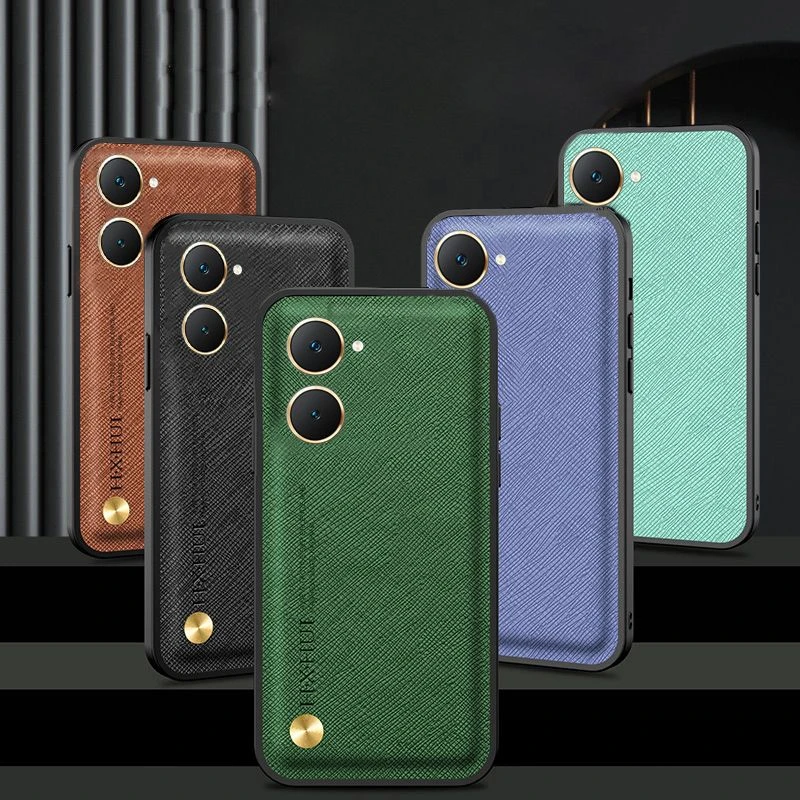Skinlee For VIVO Y03 4G Case Cross-Grain Leather Rugged Shockproof Magnetic Cover For VIVO Y02 Y02A Back Shell