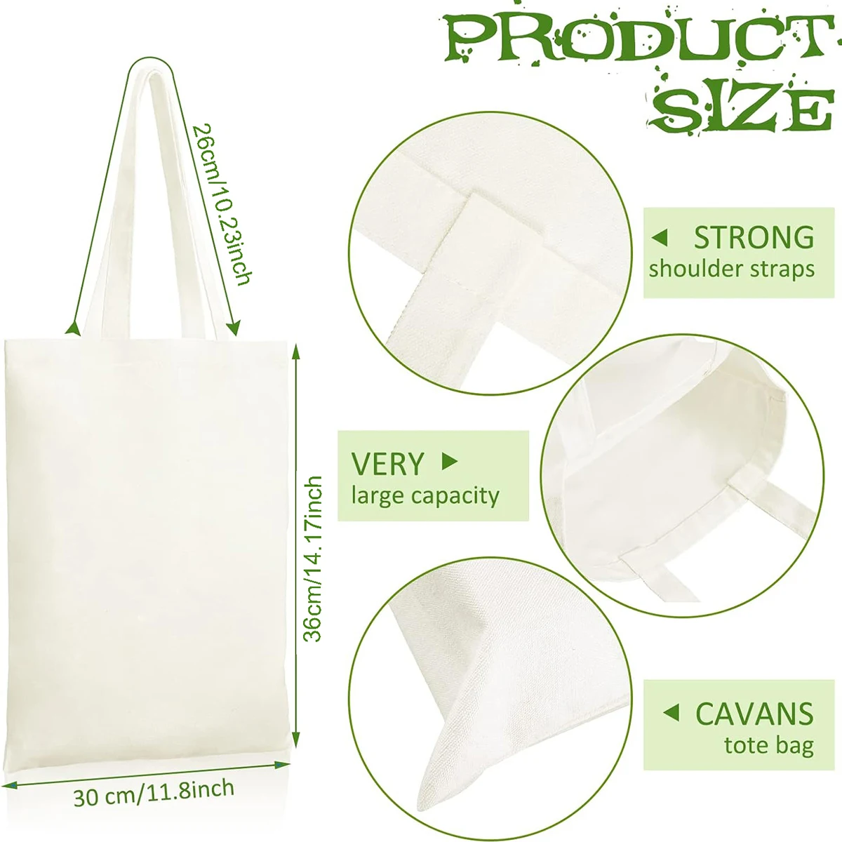 6-Pack Canvas Tote Bags, Sustainable, Reusable Grocery Bags Perfect for DIY Gift Ideas and Heat Transfer Designs