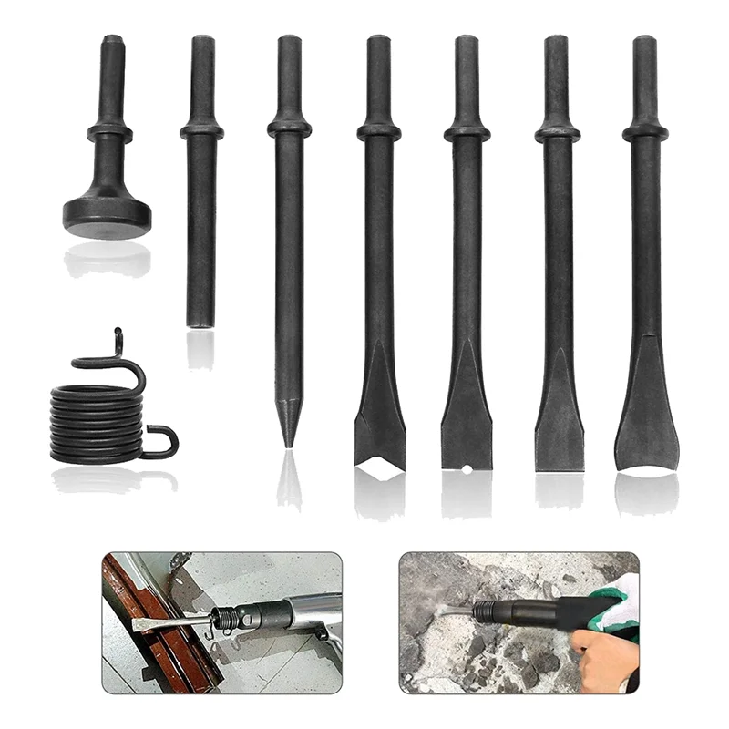 8Pc Air Chisel Head Set Pneumatic Chisel Air Hammer Punch Chipping Tool Pneumatic Chisel Air Hamme Cutting Rusting