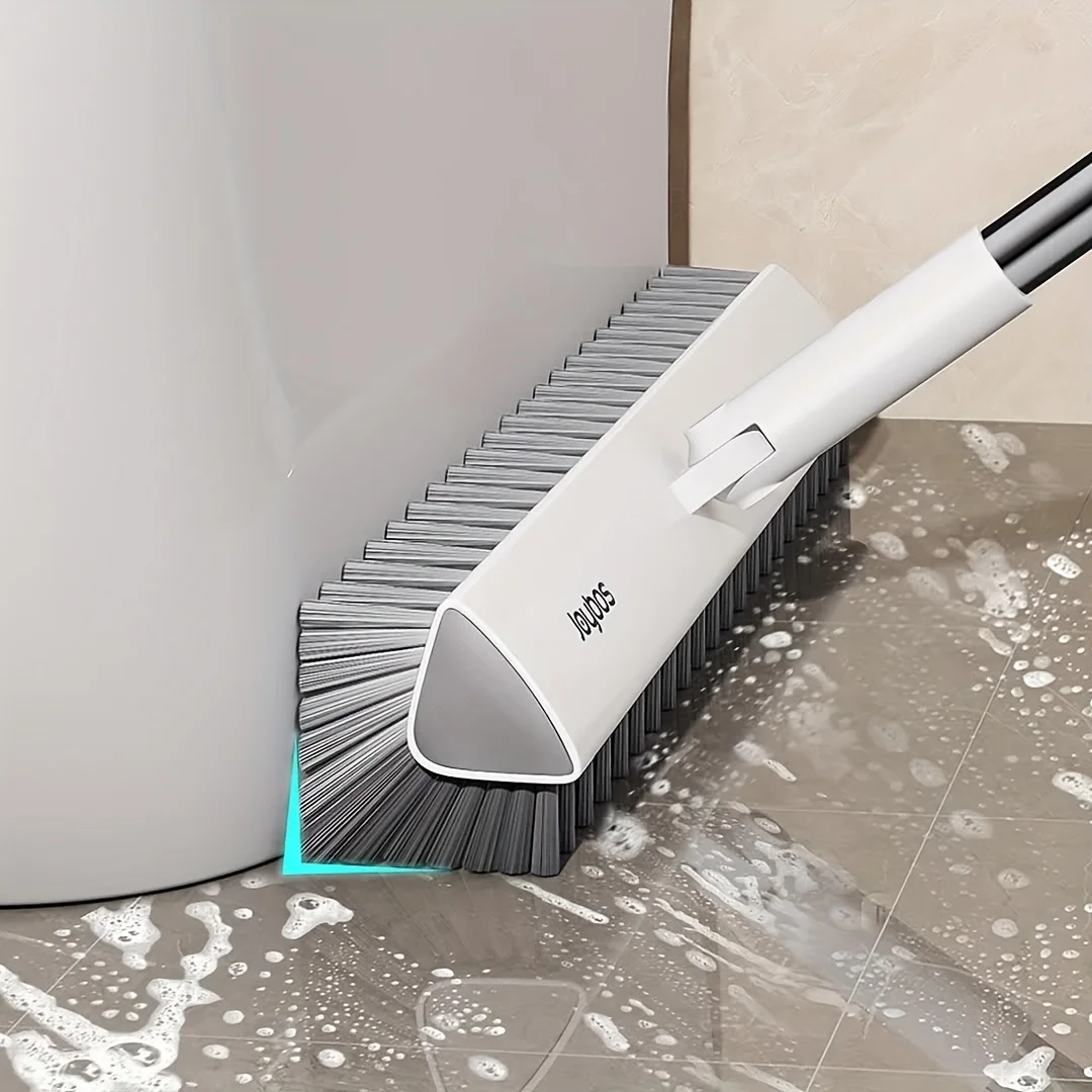 

54" Double-Sided Floor Scrub Brush with 180° Rotating V-Shape Stiff Bristles - Long Handle for Bathroom, Kitchen, Patio, and Dec