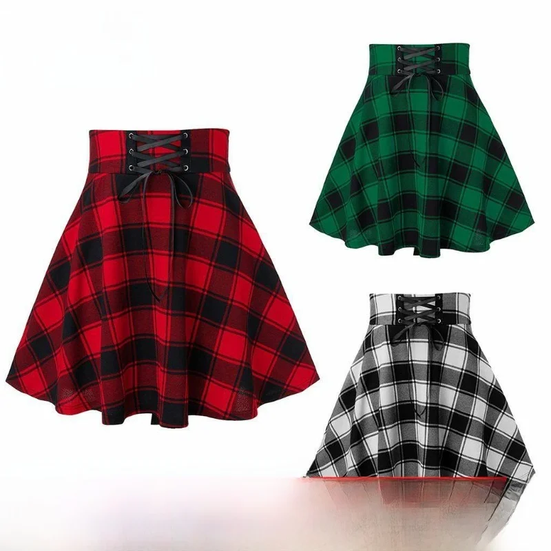 

Faion клетчатая плиссированная юбка на шнуровке, женская клетчатая юбка с поясом, весна-лето, юбка трапециевидной формы Ci Walk Sle