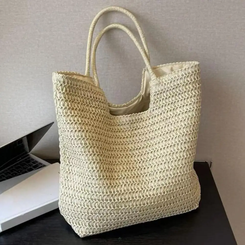 Woven Straw Beach Bag Bohemian Style Crochet Braided Women's Handbag with Large Capacity Lightweight Design for Commuting Travel